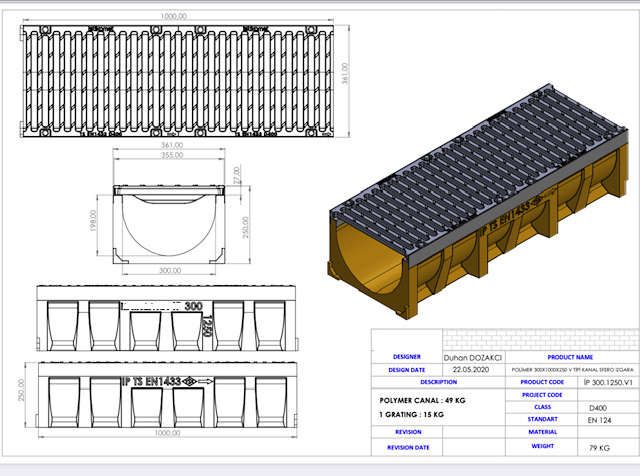 Linear Drains V300, 300 x 1000 x 250 mm, Class D400