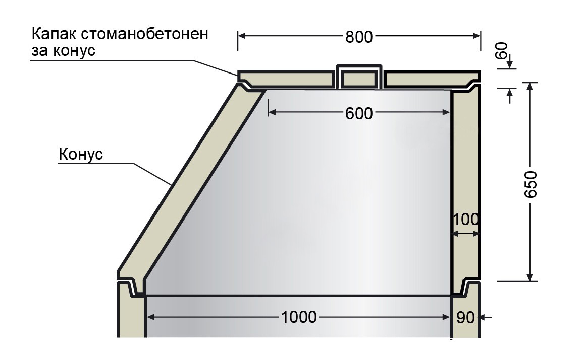 Capac conic din beton armat Ø600 mm, h=80 mm.