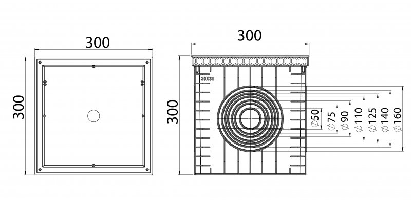 Groapă colectoare universală fără capac , 30x30 - ф50-ф160