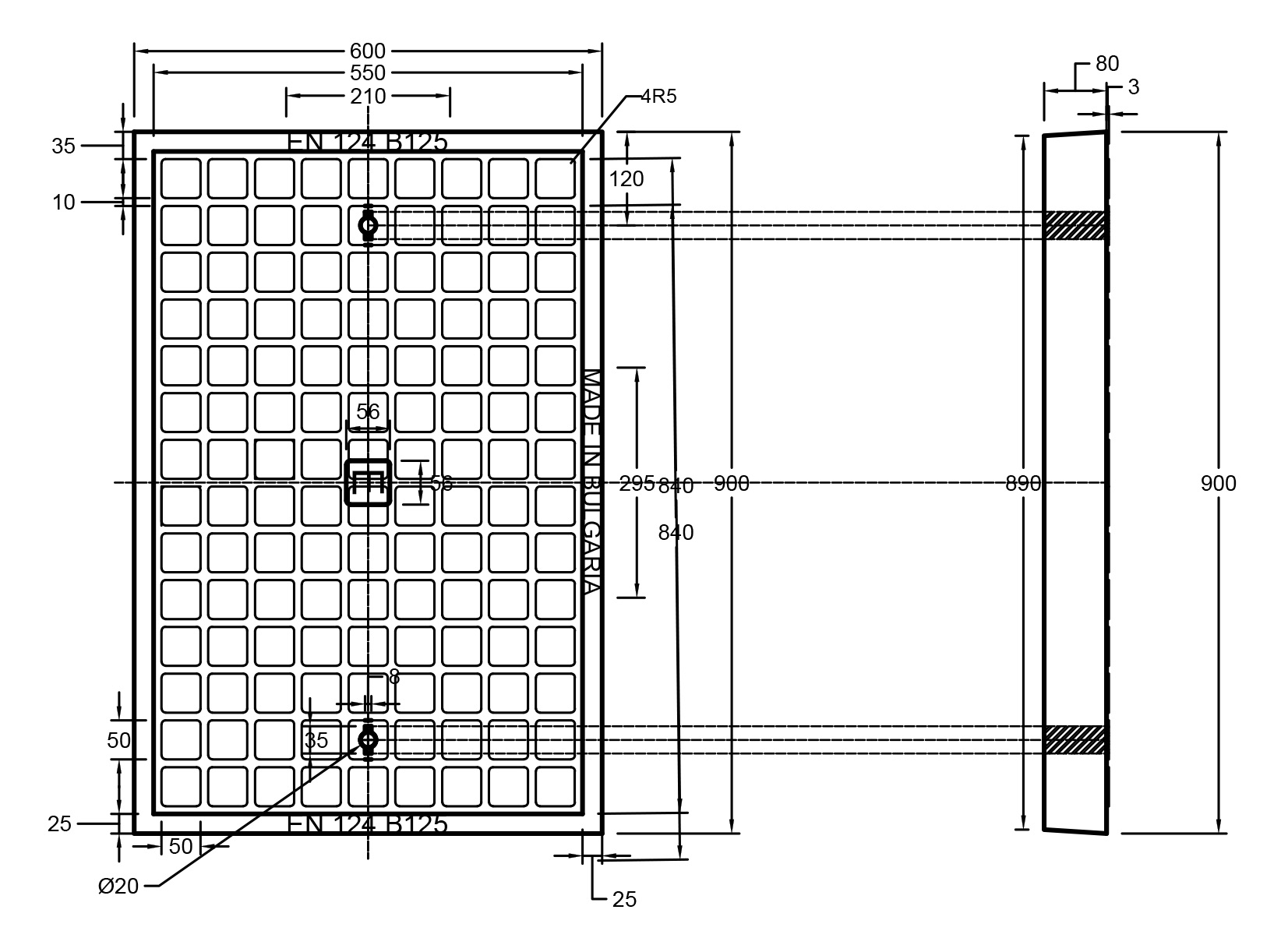 Капаци от полимербетон 900 x 600 mm, Клас B125